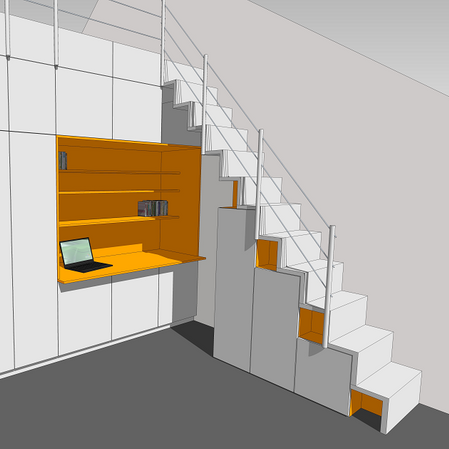 Projet Em&Den - Dressing sous mezzanine Bureau Escalier de meunier